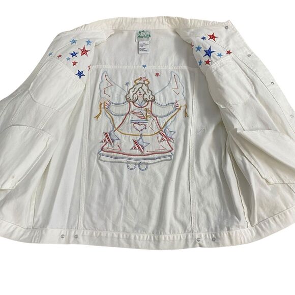 Quacker Factory Jacket Womens Sz Large Patriotic Angel Folk Art Americana Cotton - Picture 8 of 13